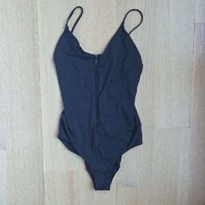 Black One-Piece Swimsuit with Zipper